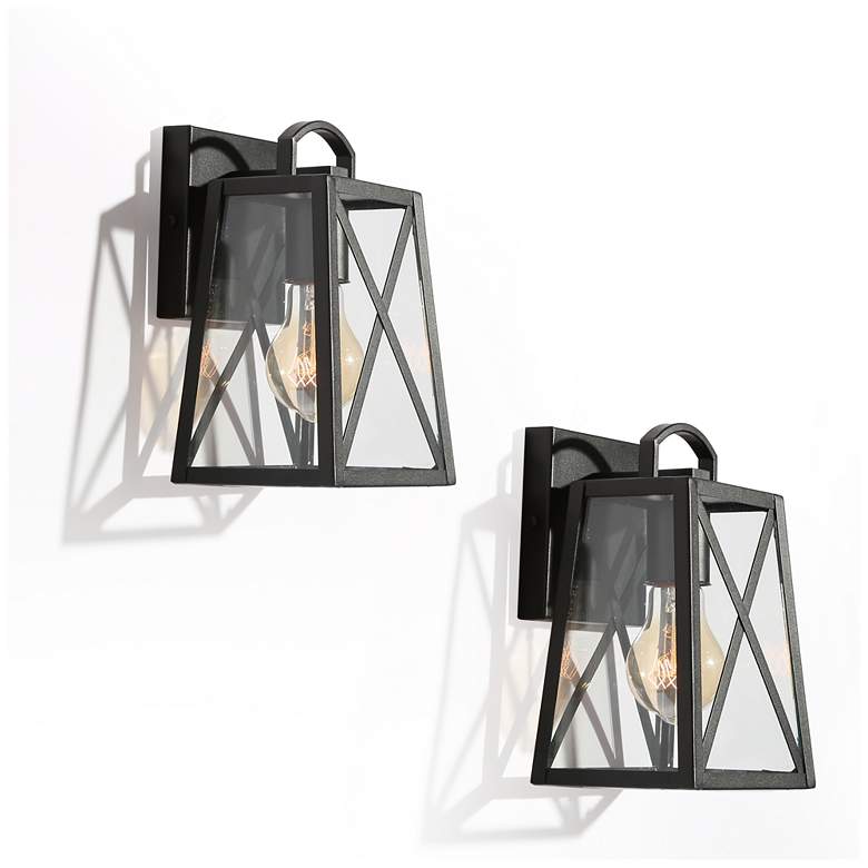 Image 1 Pahcy 8.7" High Black Glass Outdoor Wall Light Set of 2