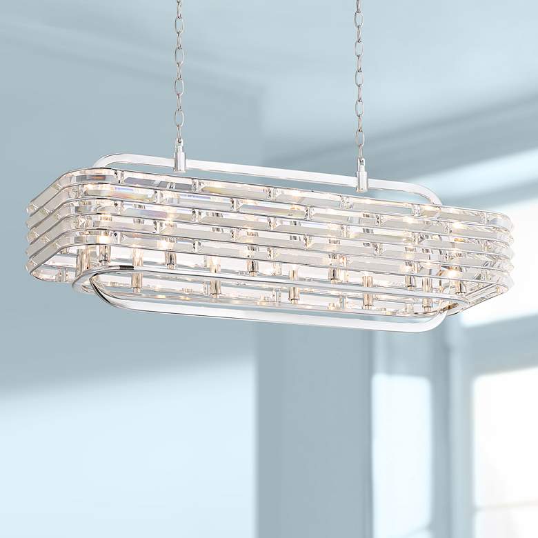 Image 1 Paige 38"W Chrome and Crystal 12-Light Island Pendant Light