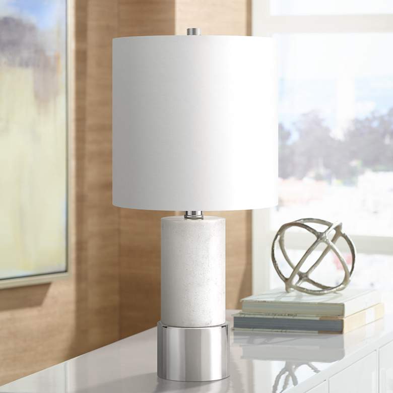 Image 1 Paige White Marble w/ Polished Nickel Base Accent Table Lamp