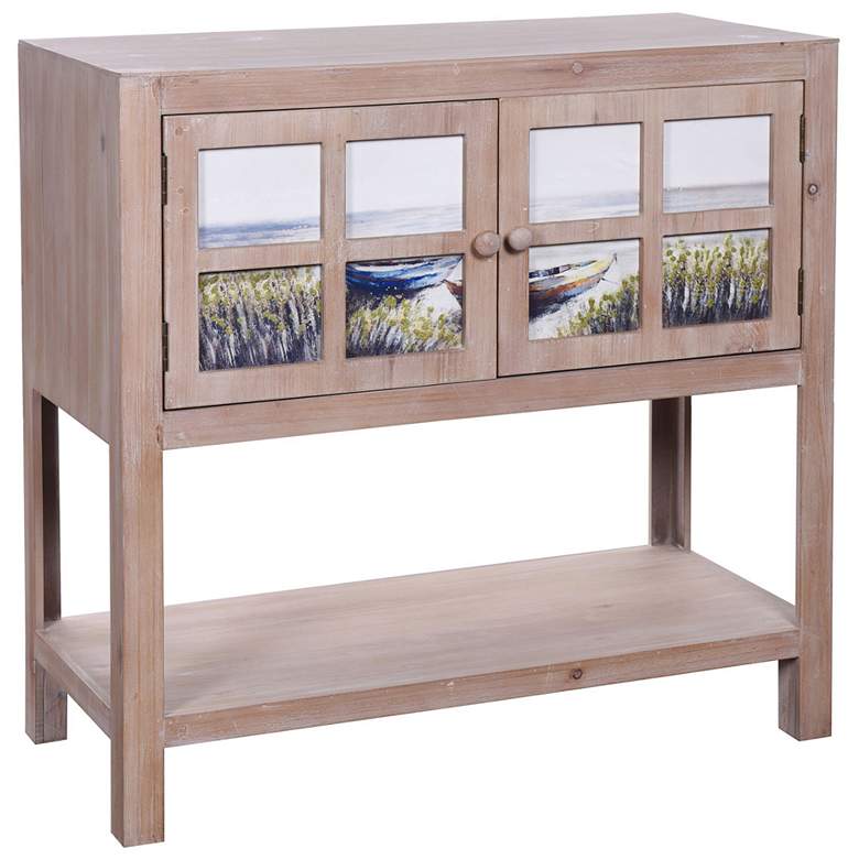 Image 1 Painted 32 inch Wide 2-Door Boat Scene Natural Fir Wood Cabinet
