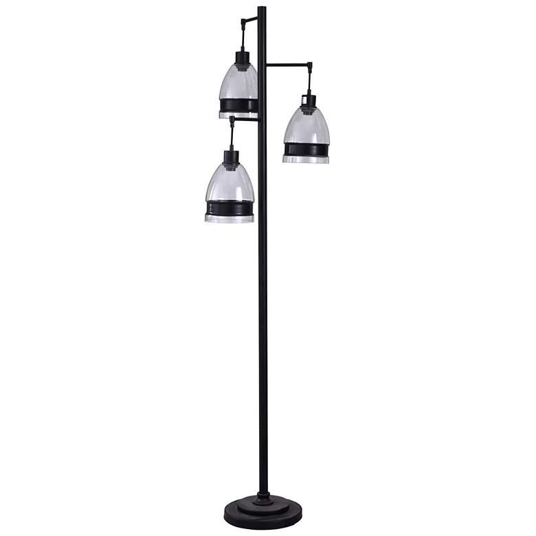 Image 1 Painted Black Modern Metal Floor Lamp With Suspending Glass & Metal Sha