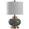 Painted Glass & Light Copper Body Table Lamp With White Linen Shade