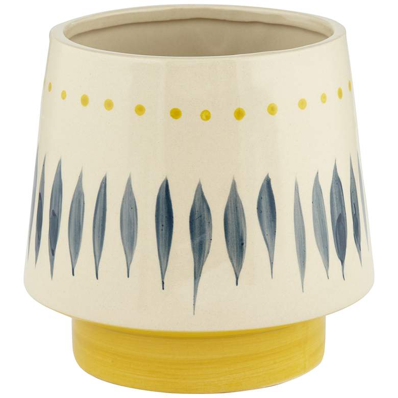 Image 1 Painted Line 6 1/2 inch Wide Blue and Yellow Decorative Vase