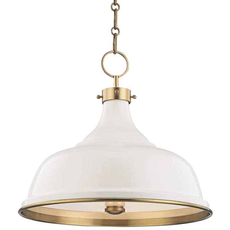 Image 2 Painted No.1 18 inchW Aged Brass Pendant with Off-White Shade