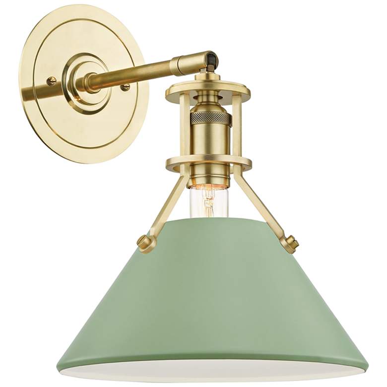 Image 1 Painted No.2 11 3/4"H Aged Brass and Leaf Green Wall Sconce