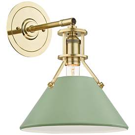 Image1 of Painted No.2 11 3/4"H Aged Brass and Leaf Green Wall Sconce