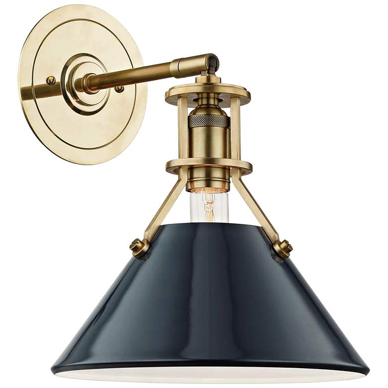 Image 1 Painted No.2 11"H Aged Brass Sconce with Darkest Blue Shade