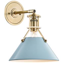 Painted No.2 11&quot;H Aged Brass Wall Sconce w/ Blue Bird Shade