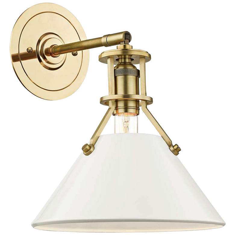 Image 1 Painted No.2 11 inchH Aged Brass Wall Sconce w/ Off-White Shade