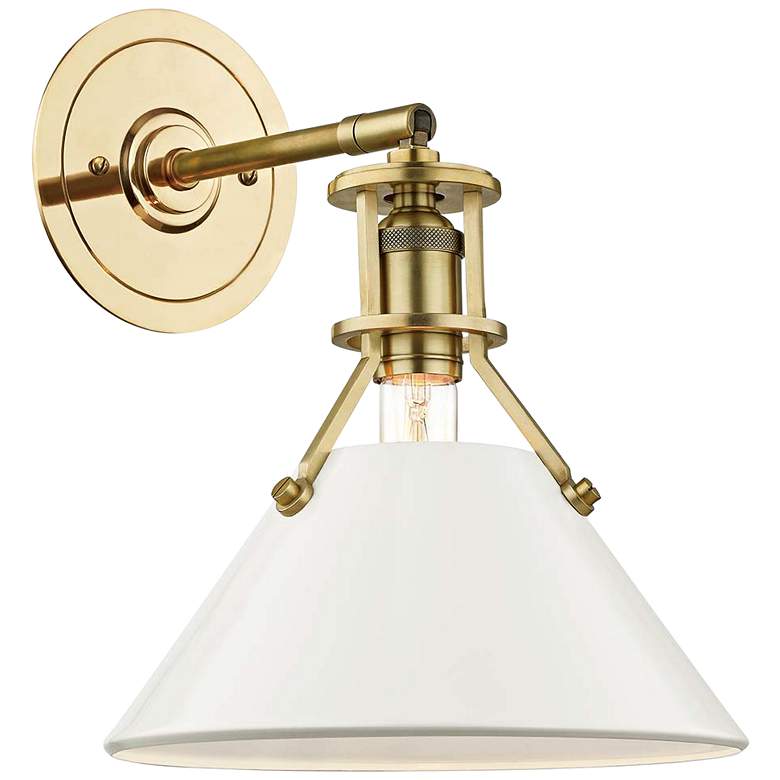 Image 1 Painted No.2 11"H Aged Brass Wall Sconce w/ Off-White Shade