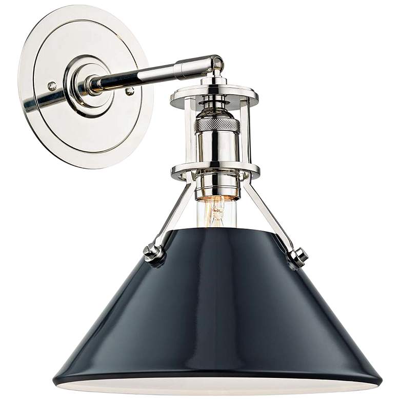 Image 1 Painted No.2 11 inchH Nickel Wall Sconce with Darkest Blue Shade