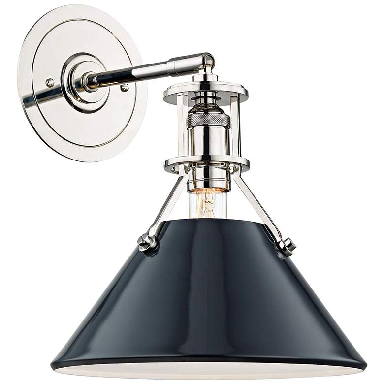 Image 1 Painted No.2 11"H Nickel Wall Sconce with Darkest Blue Shade