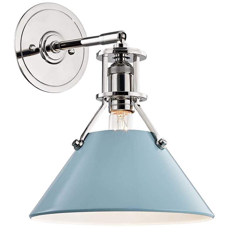 Image 1 Painted No.2 11 inchH Polished Nickel Sconce w/ Blue Bird Shade