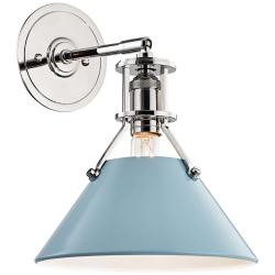 Painted No.2 11&quot;H Polished Nickel Sconce w/ Blue Bird Shade
