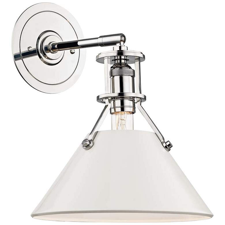 Image 1 Painted No.2 11 inchH Polished Nickel Sconce w/ Off-White Shade