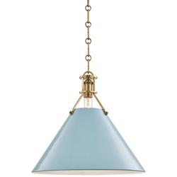 Painted No.2 16"W Aged Brass Pendant with Blue Bird Shade