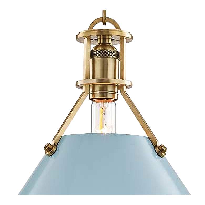 Image 3 Painted No.2 16"W Aged Brass Pendant with Blue Bird Shade more views