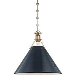 Painted No.2 16"W Aged Brass Pendant with Darkest Blue Shade