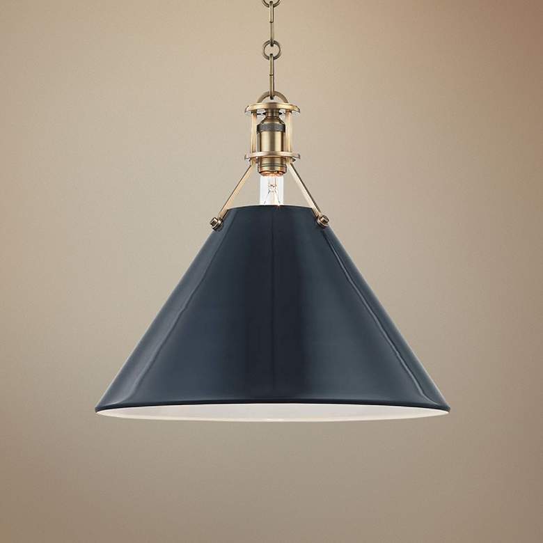 Image 1 Painted No.2 16"W Aged Brass Pendant with Darkest Blue Shade