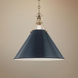 Painted No.2 16"W Aged Brass Pendant with Darkest Blue Shade Painted No.2 16"W Aged Brass Pendant with Darkest Blue Shade