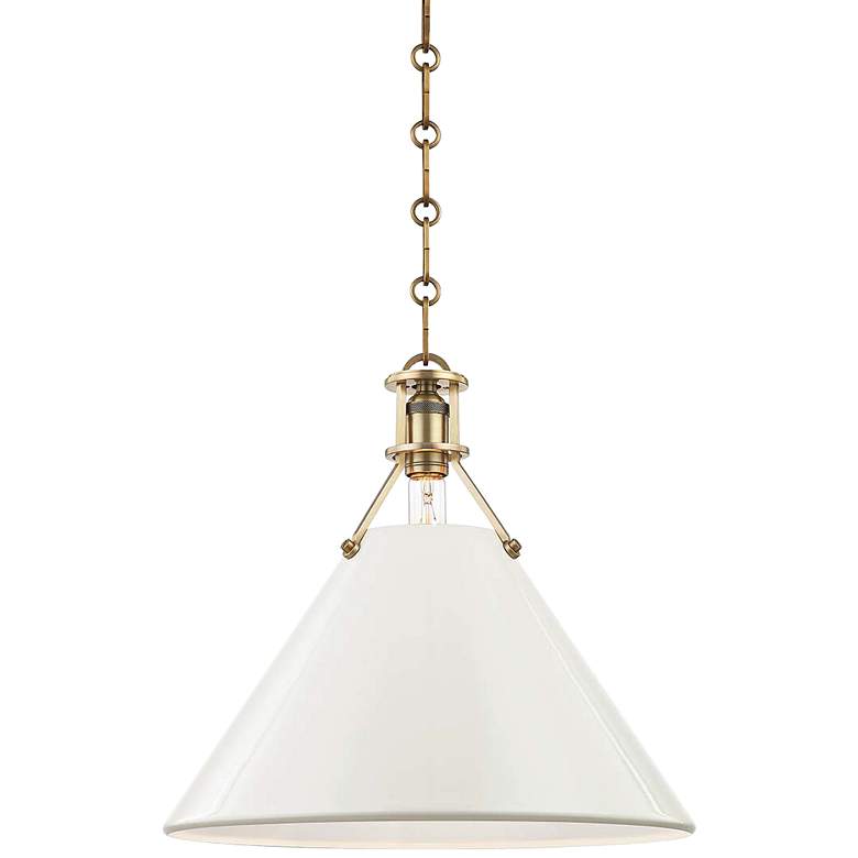 Image 2 Painted No.2 16 inchW Aged Brass Pendant with Off-White Shade