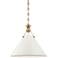 Painted No.2 16"W Aged Brass Pendant with Off-White Shade