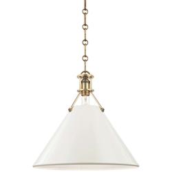 Painted No.2 16"W Aged Brass Pendant with Off-White Shade