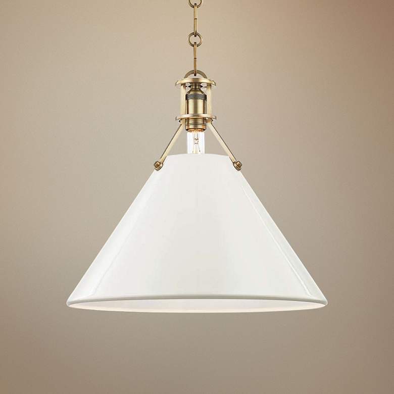 Image 1 Painted No.2 16"W Aged Brass Pendant with Off-White Shade