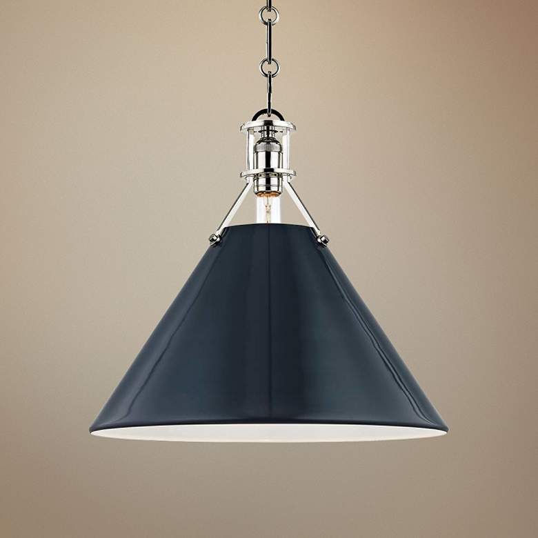 Image 1 Painted No.2 16"W Nickel Pendant with Darkest Blue Shade