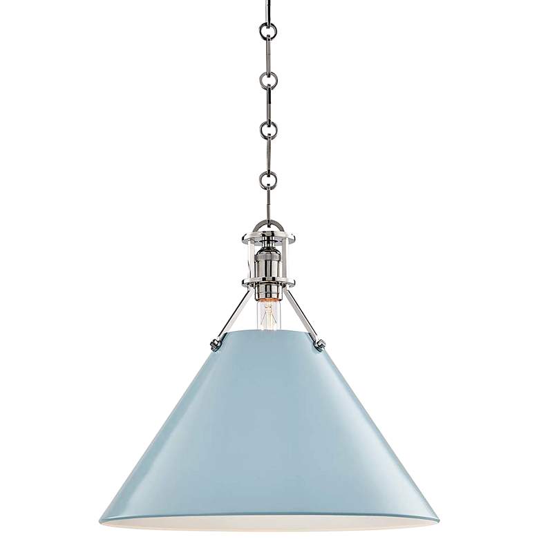 Image 2 Painted No.2 16"W Polished Nickel Pendant w/ Blue Bird Shade
