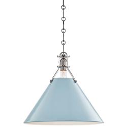 Painted No.2 16"W Polished Nickel Pendant w/ Blue Bird Shade