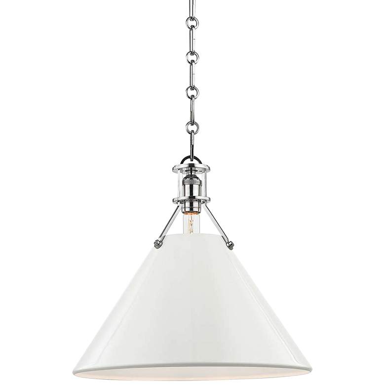 Image 2 Painted No.2 16 inchW Polished Nickel Pendant w/ Off-White Shade