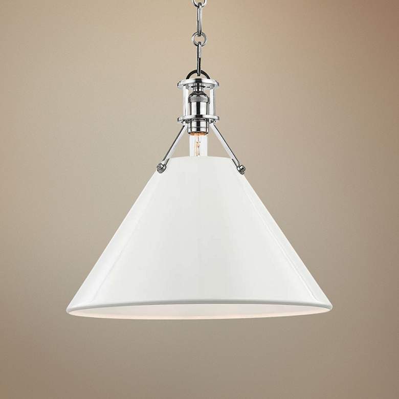 Image 1 Painted No.2 16"W Polished Nickel Pendant w/ Off-White Shade