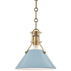Painted No.2 9 1/2"W Brass Mini Pendant w/ Blue Bird Shade