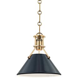 Painted No.2 9 1/2"W Brass Mini Pendant w/ Dark Blue Shade