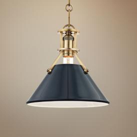Painted No.2 9 1/2"W Brass Mini Pendant w/ Dark Blue Shade Painted No.2 9 1/2"W Brass Mini Pendant w/ Dark Blue Shade