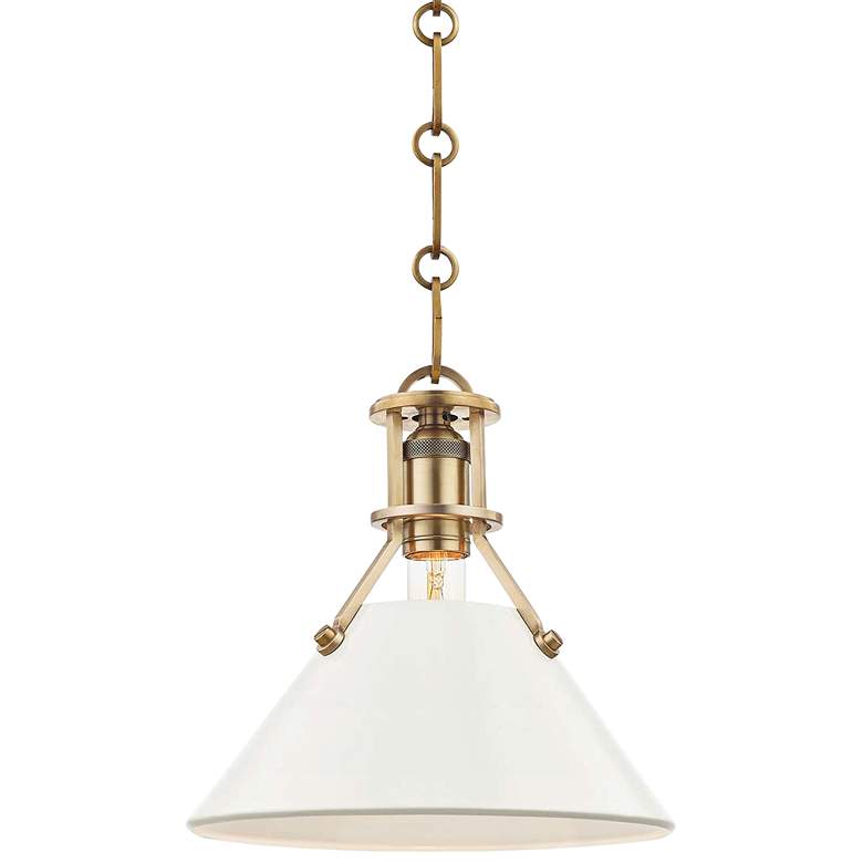 Image 2 Painted No.2 9 1/2 inchW Brass Mini Pendant with Off-White Shade