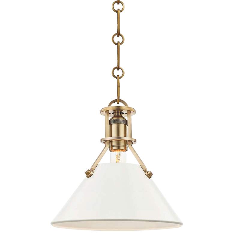 Image 2 Painted No.2 9 1/2"W Brass Mini Pendant with Off-White Shade