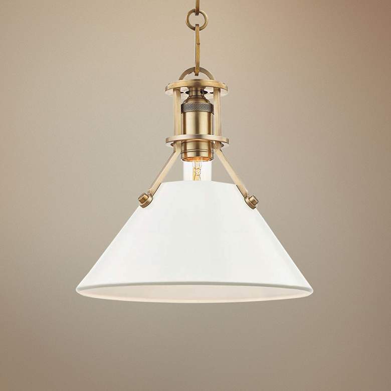 Image 1 Painted No.2 9 1/2 inchW Brass Mini Pendant with Off-White Shade