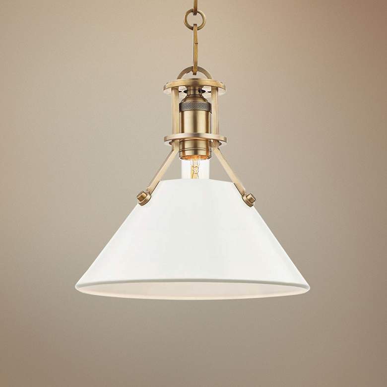 Image 1 Painted No.2 9 1/2"W Brass Mini Pendant with Off-White Shade