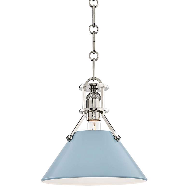 Image 2 Painted No.2 9 1/2"W Nickel Mini Pendant w/ Blue Bird Shade