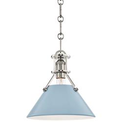 Painted No.2 9 1/2"W Nickel Mini Pendant w/ Blue Bird Shade