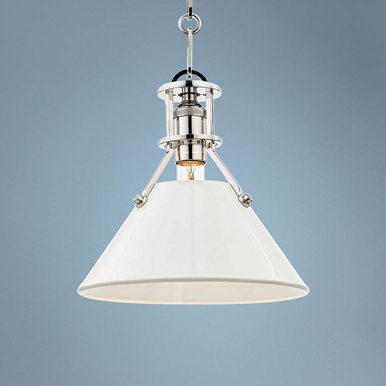 Image 1 Painted No.2 9 1/2"W Nickel Mini Pendant w/ Off-White Shade