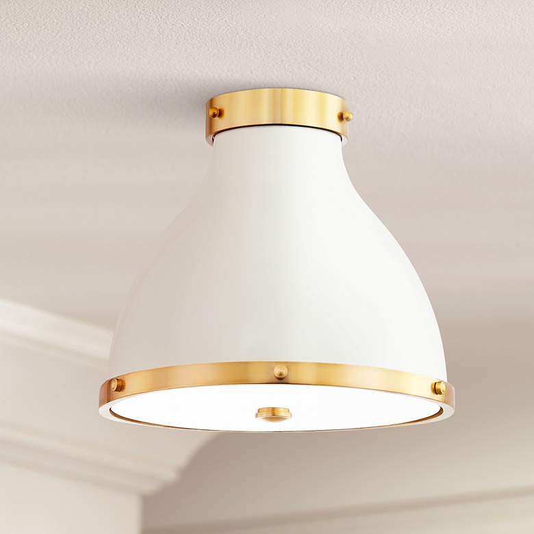 Image 1 Painted No. 3 16"W Aged Brass and Off-White Ceiling Light