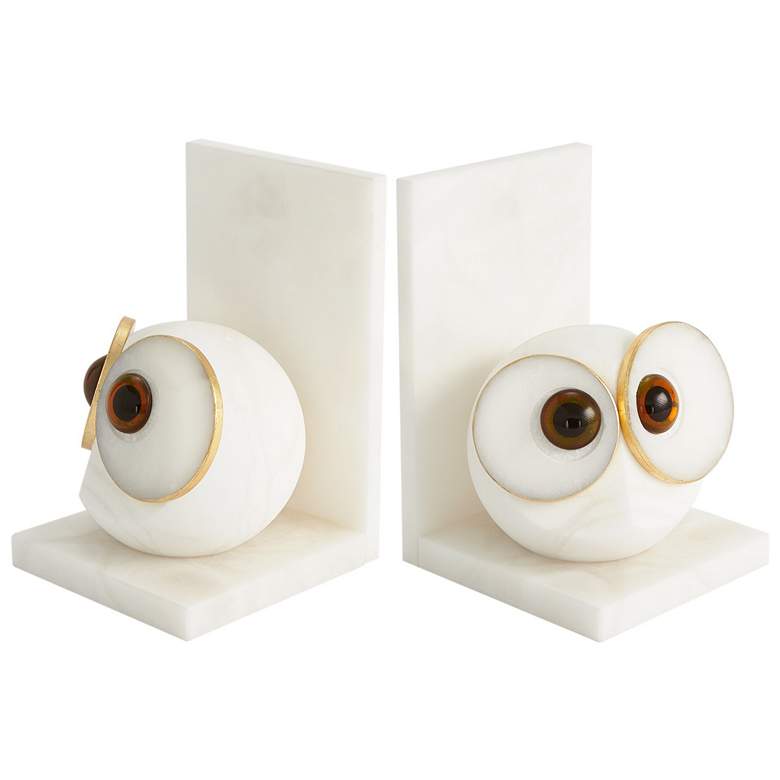 Image 1 Pair Alabaster Big Eyed Owl Bookends-Lg