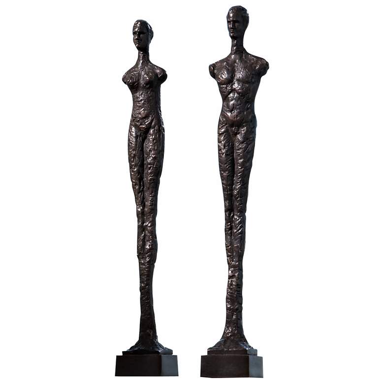 Image 1 Pair of Contempo 25 1/2"H Antique Bronze 2-Piece Statues Set
