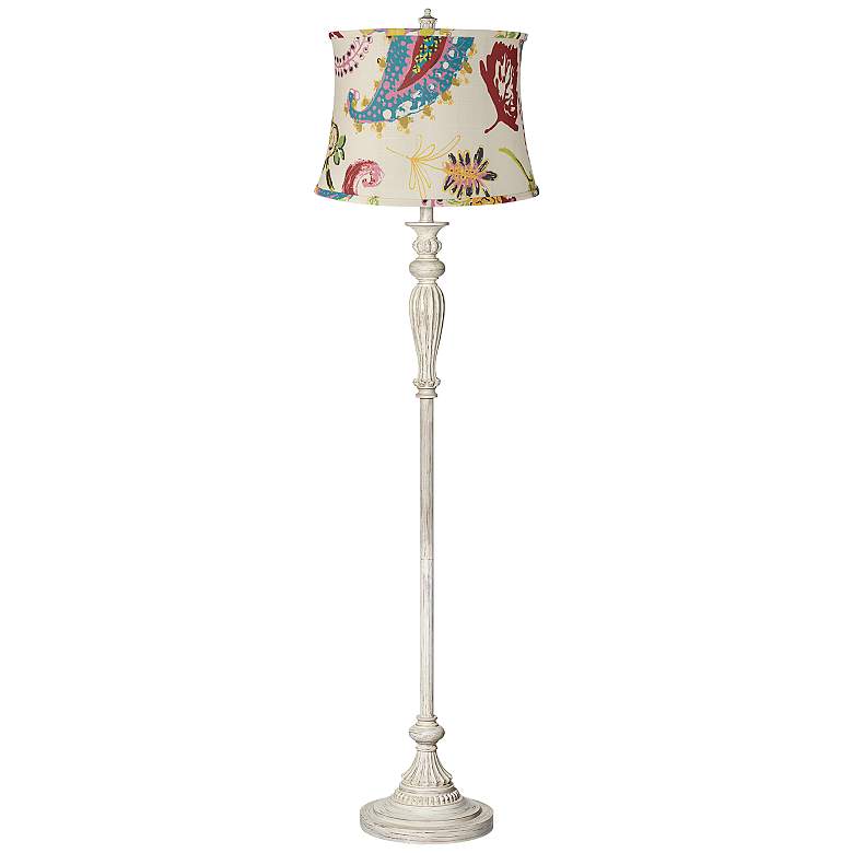 Image 1 Paisley Floral Drum Shade Antique White Floor Lamp
