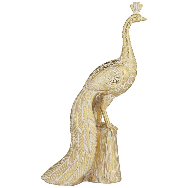 Image 3 Paisley Wing Peacock 13 1/2" High Shiny Gold Statue