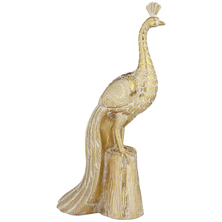 Image 7 Paisley Wing Peacock 13 1/2" High Shiny Gold Statue more views