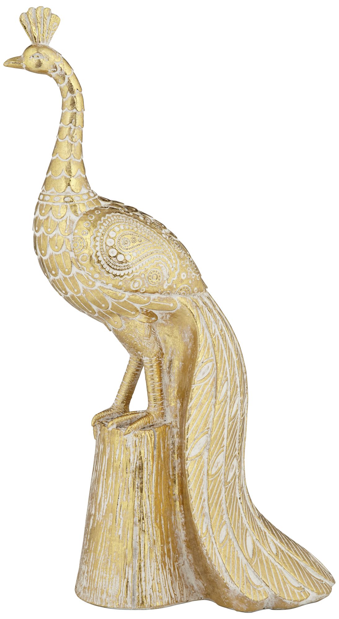 Paisley Wing Peacock 13 1/2" High Shiny Gold Statue in scene
